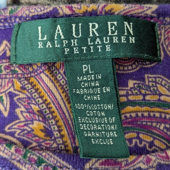 VTG 00s Y2K Ralph Lauren Purple Colorful Floral Paisley Print Long Sleeve Top - Picture 5 of 5